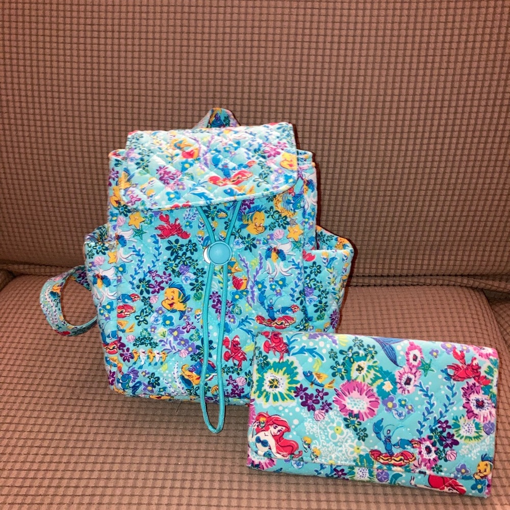 Disney Vera Bradley Ariel mini backpack and fill wallet set